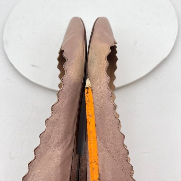 Chloe Lauren Women Size 38 US 8 Cream Leather Scalloped Ballet Flats Shoes - Picture 7 of 12